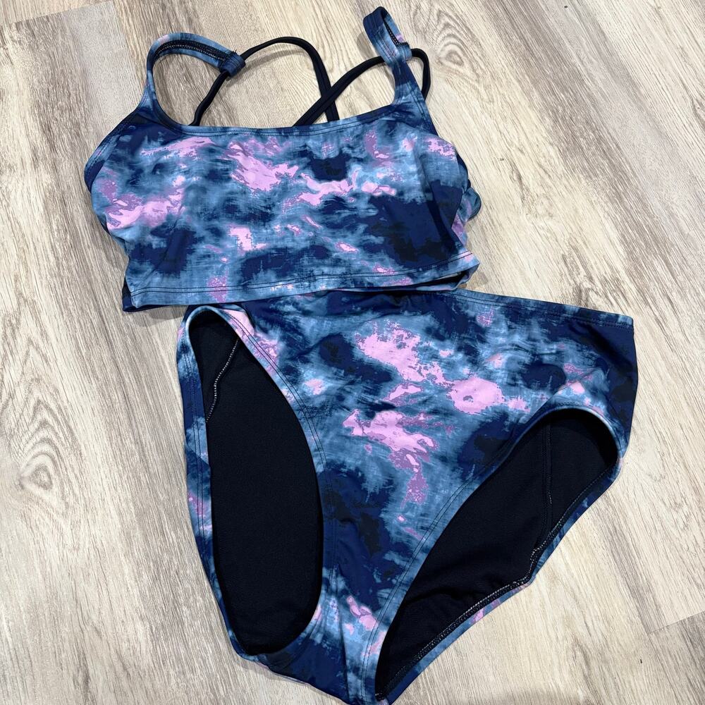 Avia Blue Pink Tie Dye High Waist Sporty Bikini Set Womens Small Volleyball Pool